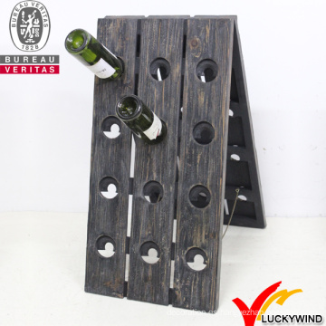 Venta al por mayor rústica de cosecha rústica antigua madera rack de vino con 24 botellas